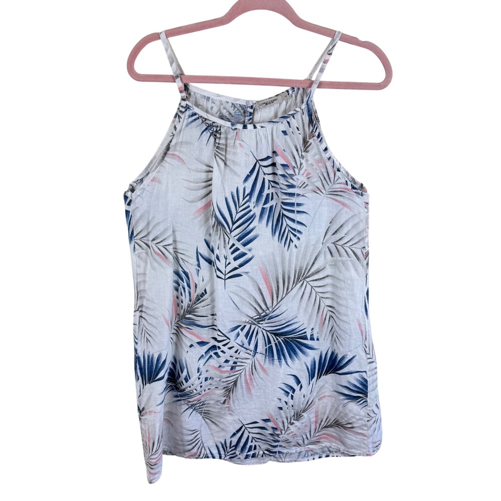 Lungo L'Arno Women Linen Tropical Palm Print Tank Dress Beach Resort Italy Large